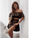 Stylowy komplet crop top ze spodenkami BESSIE - czekoladowy