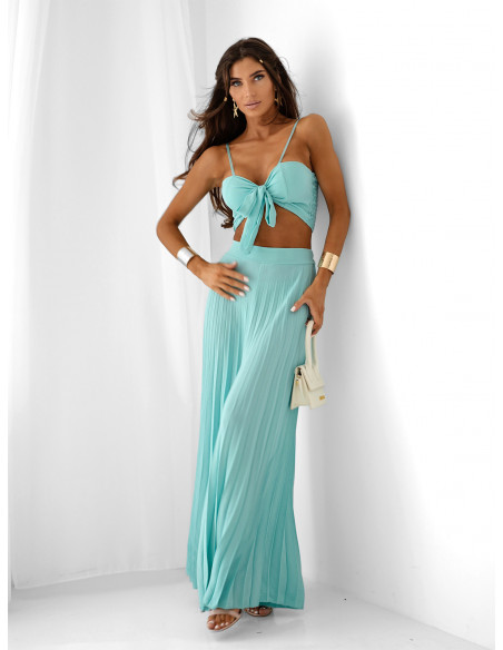 Komplet z wiskozy top i plisowane spodnie TORREL - miętowy