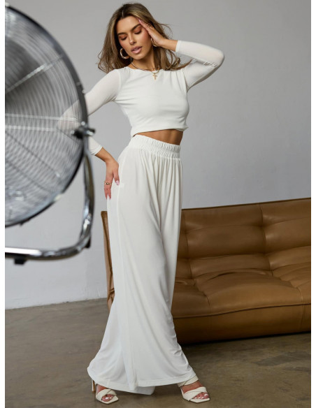 Stylowy komplet z szerokimi spodniami ARTINA - biały