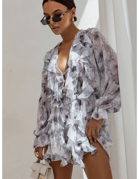 Krótki kombinezon z szyfonu z falbanami ARIELLA - wzór 2