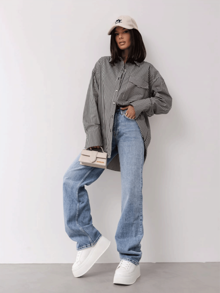 Bawełniana koszula w paski ARELY - czarno -biała