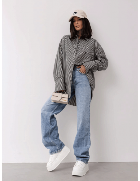 Bawełniana koszula w paski ARELY - czarno -biała