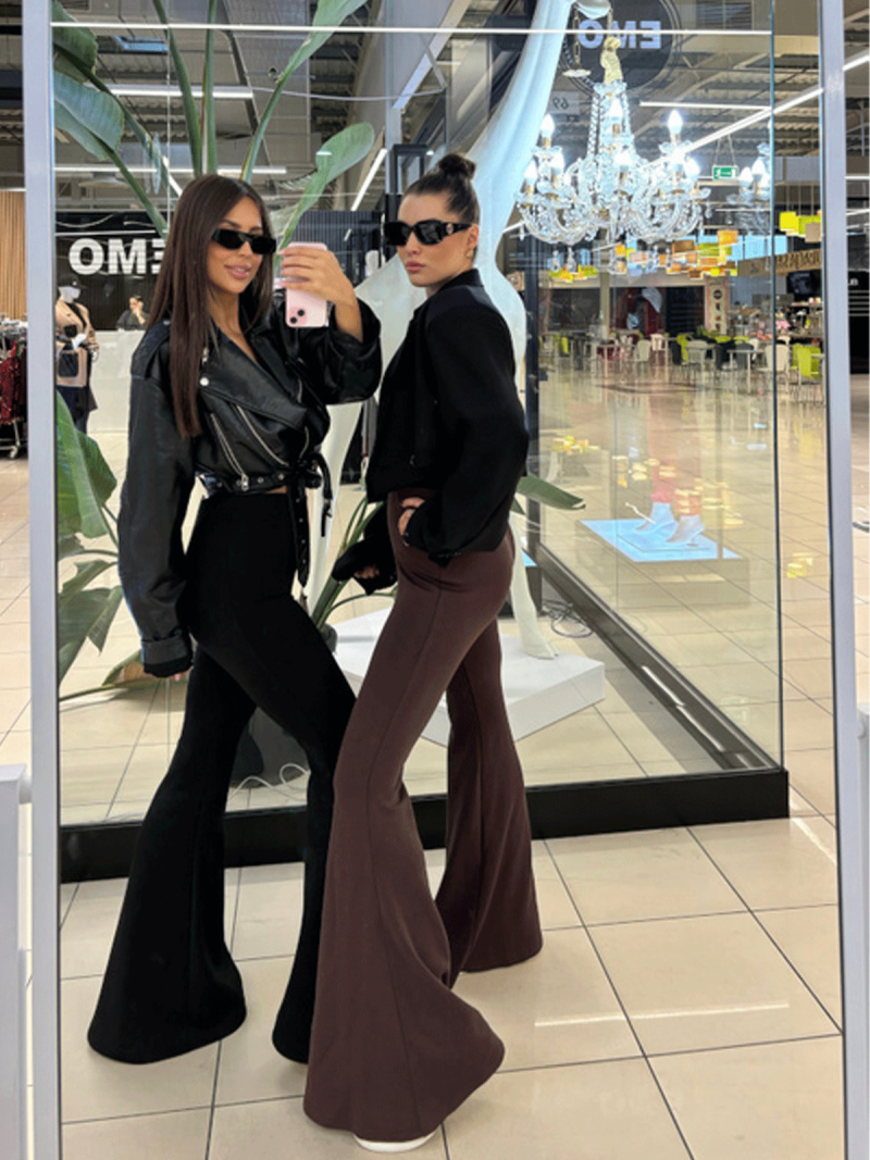 Dopasowane spodnie dzwony DOVE - czekoladowe