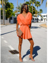 Krótki kombinezon z przekładanym dekoltem OLLI - orange