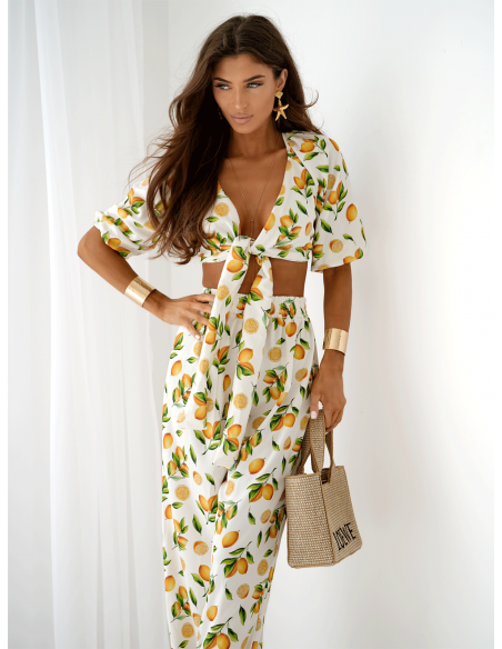 Komplet w print wiązany top i spodnie PONTY - wzór 1