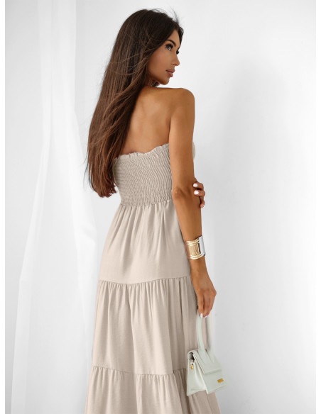 Wiskozowa sukienka maxi bez ramiączek SIMONA - beżowa