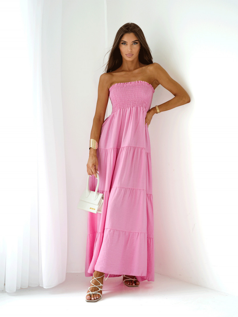Wiskozowa sukienka maxi bez ramiączek SIMONA - różowa