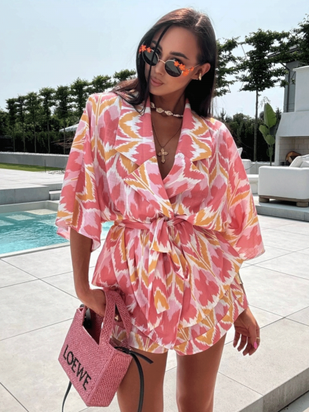 Lniany komplet koszula kimono i spodenki CLARAH - wzór 2