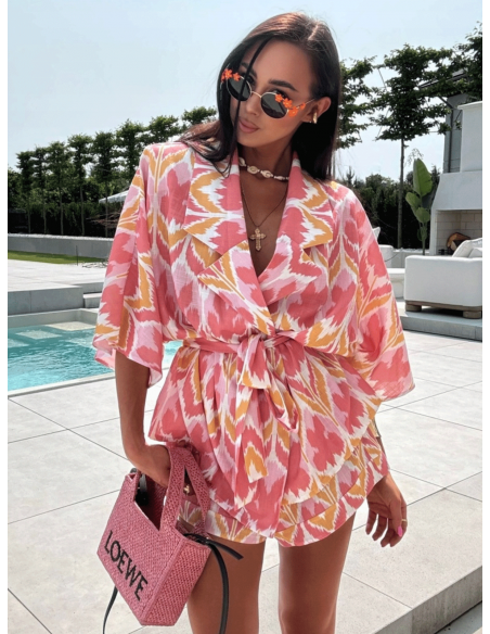 Lniany komplet koszula kimono i spodenki CLARAH - wzór 2