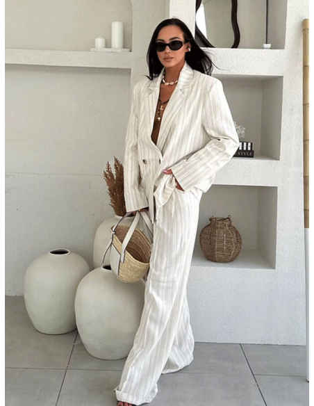 Eleganckie lniane spodnie z kantem CHELY - beżowe