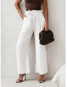 Stylowe lniane spodnie z paskiem ASKAR - białe
