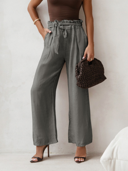 Stylowe lniane spodnie z paskiem ASKAR - grafitowe 2