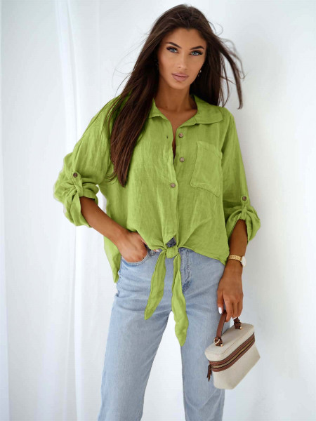 Lniana koszula oversize z wiązaniem DENI - limonkowa 2