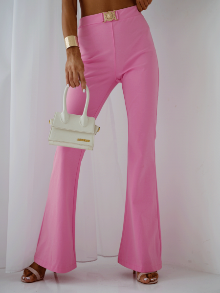 Dopasowane spodnie dzwony FERN - pudrowy róż