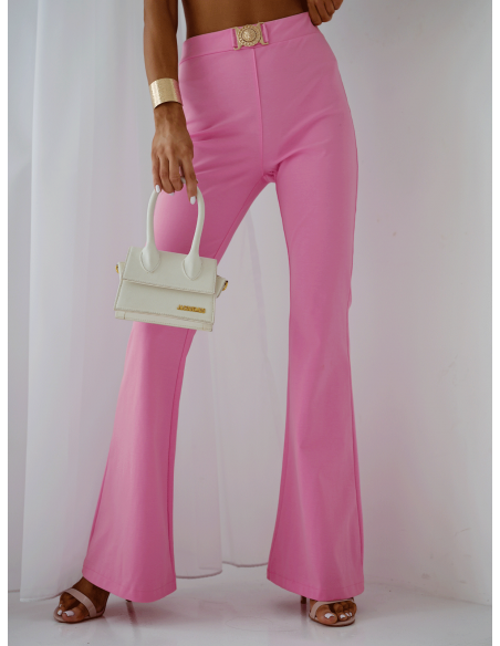 Dopasowane spodnie dzwony FERN - pudrowy róż