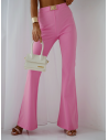 Dopasowane spodnie dzwony FERN - pudrowy róż