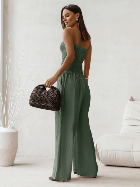 Lniany kombinezon z szerokimi nogawkami MALIA - szałwiowy 2