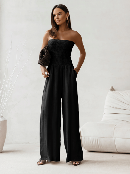 Lniany kombinezon z szerokimi nogawkami MALIA - czarny 2