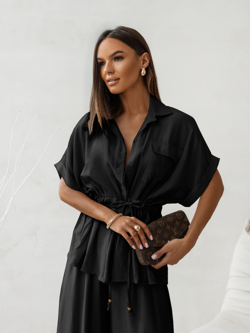 Wiskozowy komplet z szerokimi spodniami VELENA - czarny