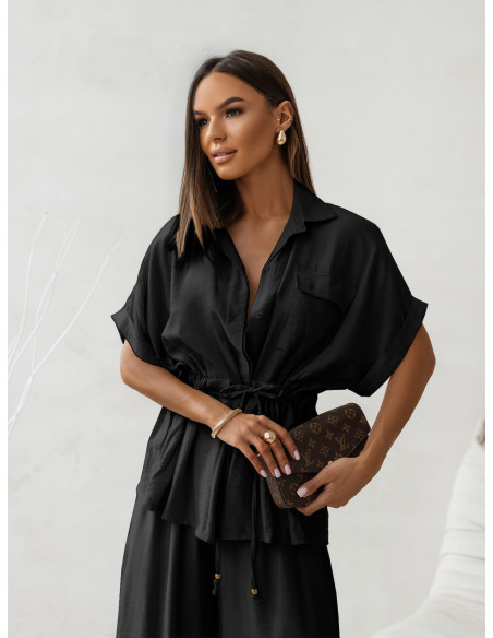 Wiskozowy komplet z szerokimi spodniami VELENA - czarny