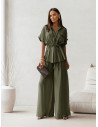 Wiskozowy komplet z szerokimi spodniami VELENA - khaki