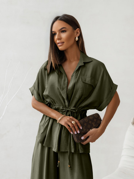 Wiskozowy komplet z szerokimi spodniami VELENA - khaki 2