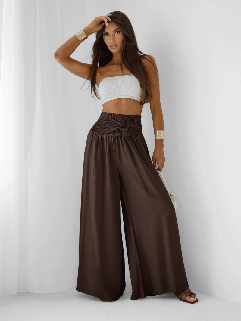 Wiskozowe spodnie z szerokimi nogawkami SYLVIE - czekoladowe