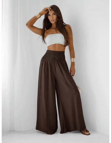 Wiskozowe spodnie z szerokimi nogawkami SYLVIE - czekoladowe