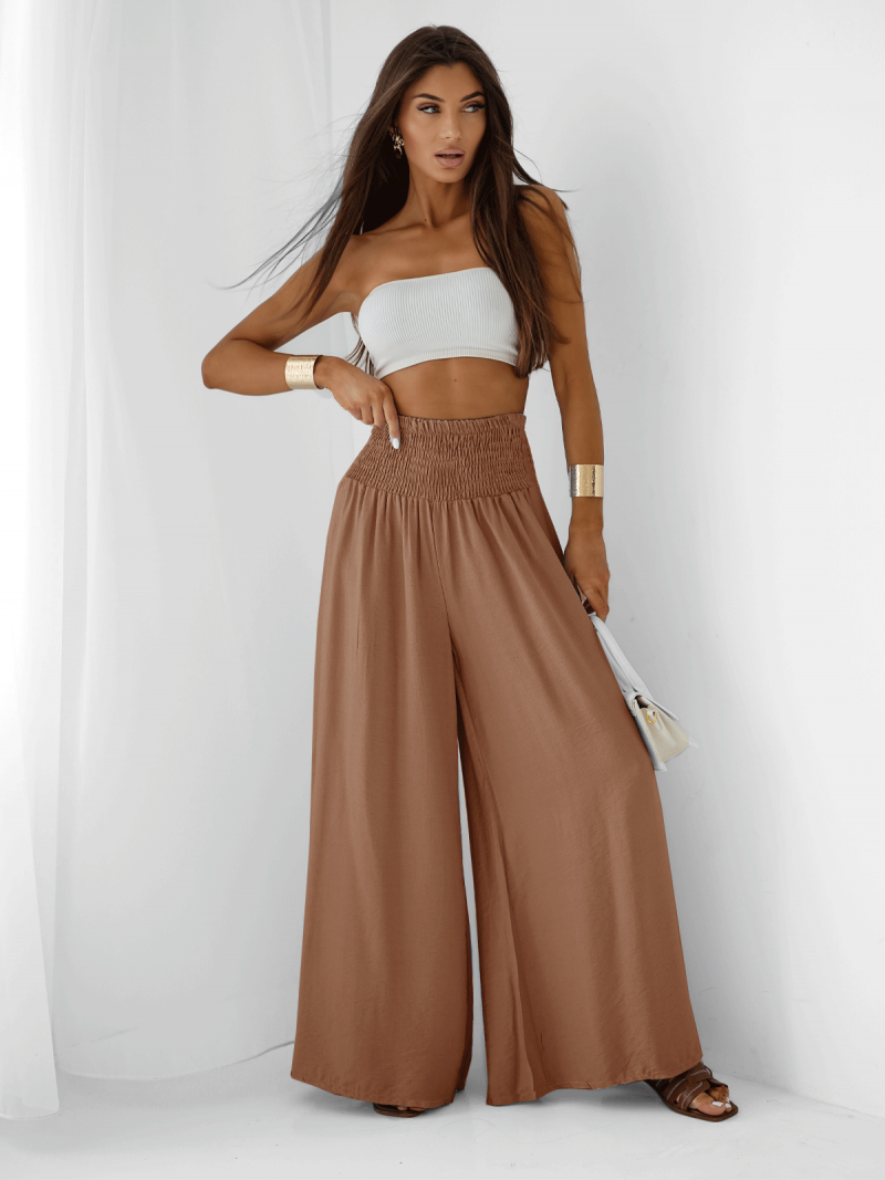 Wiskozowe spodnie z szerokimi nogawkami SYLVIE - cappuccino