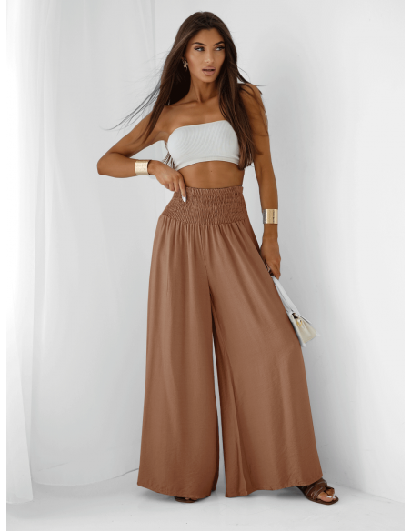 Wiskozowe spodnie z szerokimi nogawkami SYLVIE - cappuccino