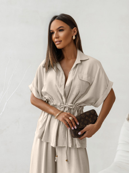 Wiskozowy komplet z szerokimi spodniami VELENA - beżowy