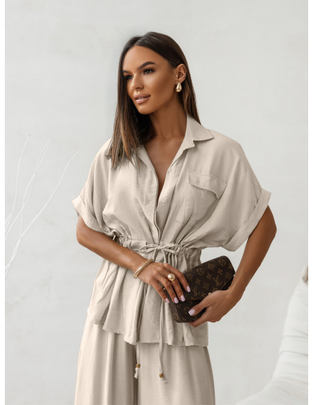 Wiskozowy komplet z szerokimi spodniami VELENA - beżowy