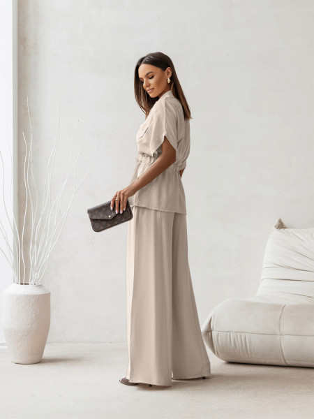 Wiskozowy komplet z szerokimi spodniami VELENA - beżowy 2