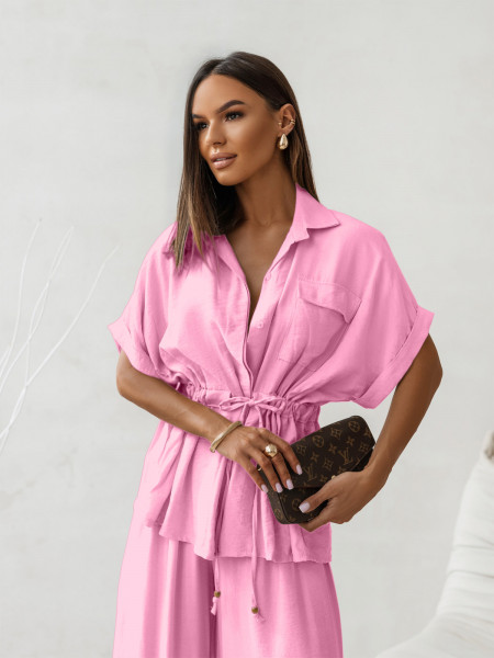 Wiskozowy komplet z szerokimi spodniami VELENA - pudrowy róż 2