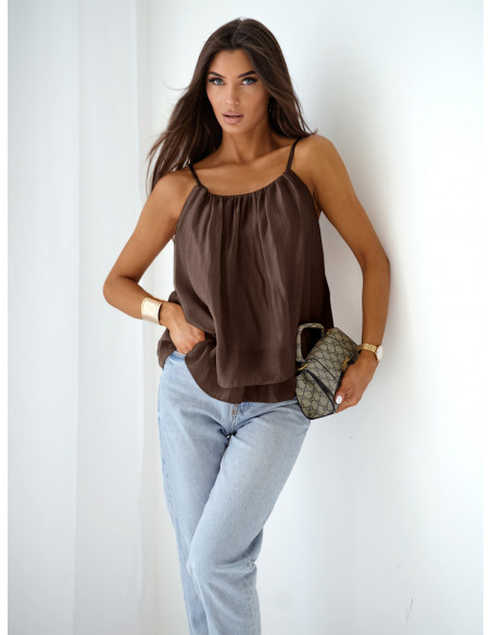 Bluzka z lyocellu na ramiączkach ROSILLA - czekoladowa
