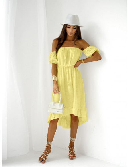 Muślinowa sukienka hiszpanka MARISOL - cytrynowa