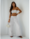 Stylowe lniane spodnie z szerokimi nogawkami ARIELLE - białe