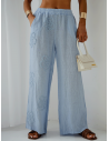 Stylowe lniane spodnie z szerokimi nogawkami ARIELLE - błękitne