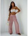 Stylowe lniane spodnie z szerokimi nogawkami ARIELLE - brudny róż