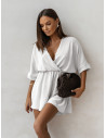 Krótki kombinezon z przekładanym dekoltem VILL - biały