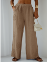 Stylowe lniane spodnie z szerokimi nogawkami ARIELLE - beżowe