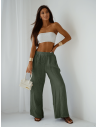 Stylowe lniane spodnie z szerokimi nogawkami ARIELLE - khaki