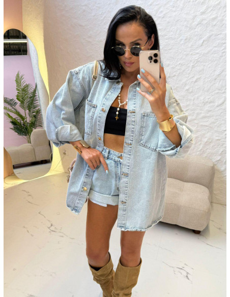 Oversizowa koszula jeansowa WESTLEY - niebieska