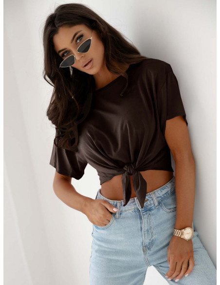 Wiązany top z wiskozy TOLA - czekoladowy