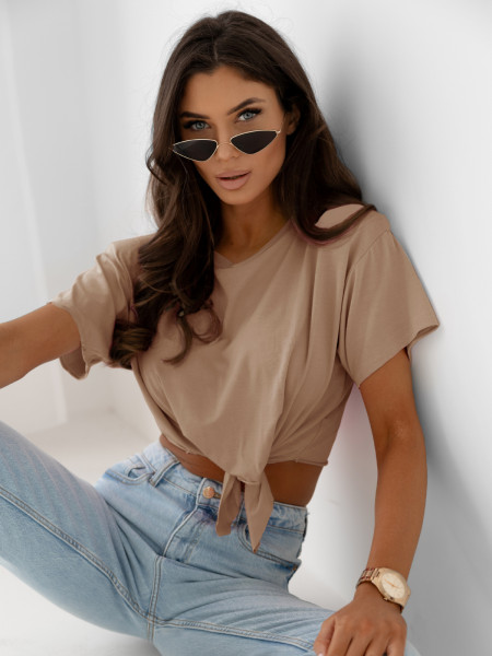 Wiązany top z wiskozy TOLA - beżowy 2