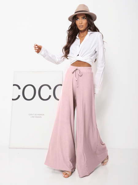 Stylowe szerokie spodnie z wiskozy ANWEN - brudny róż 2