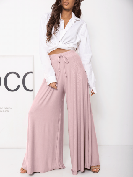 Stylowe szerokie spodnie z wiskozy ANWEN - brudny róż