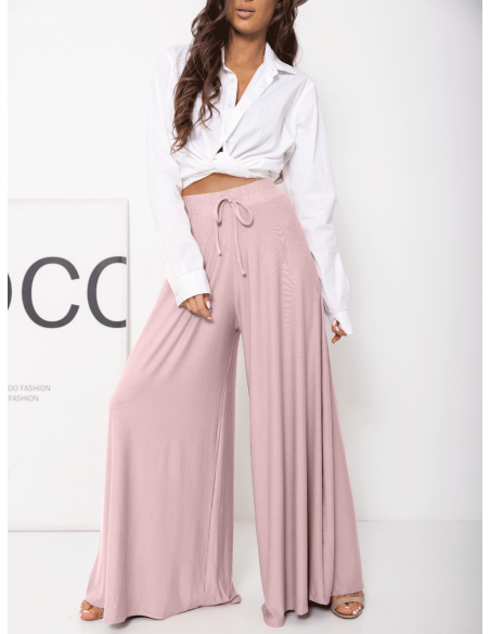 Stylowe szerokie spodnie z wiskozy ANWEN - brudny róż