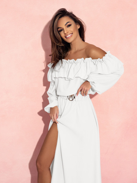 Rozkloszowana sukienka hiszpanka AROSA - biała 2