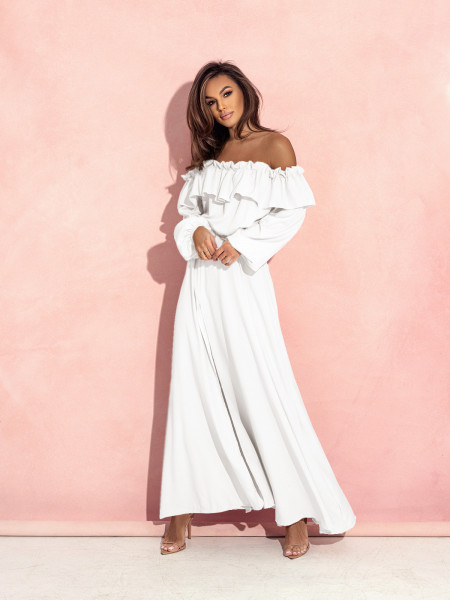 Rozkloszowana sukienka hiszpanka AROSA - biała